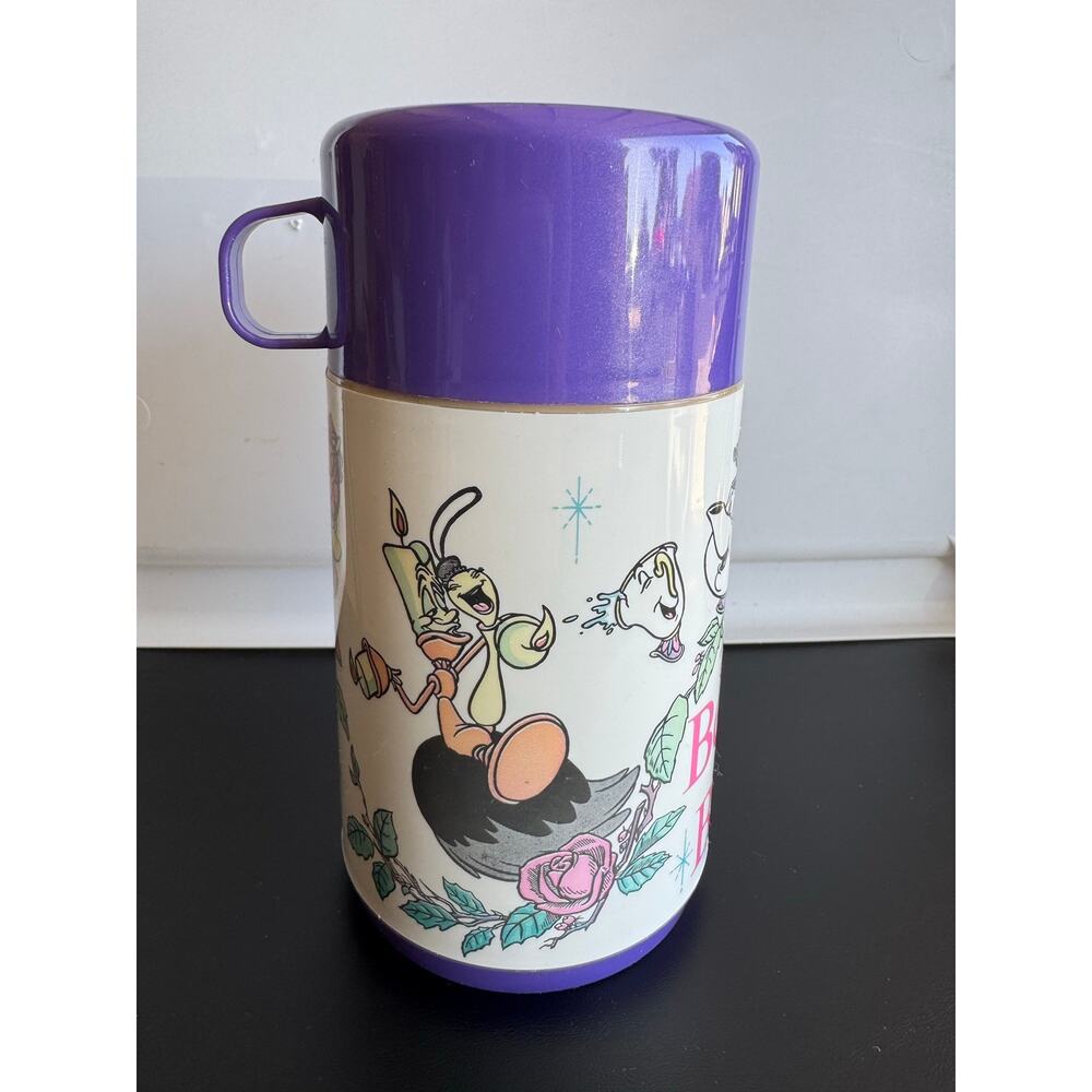Vintage Soft Purple Beauty And The Beast Plastic 1990's Thermos